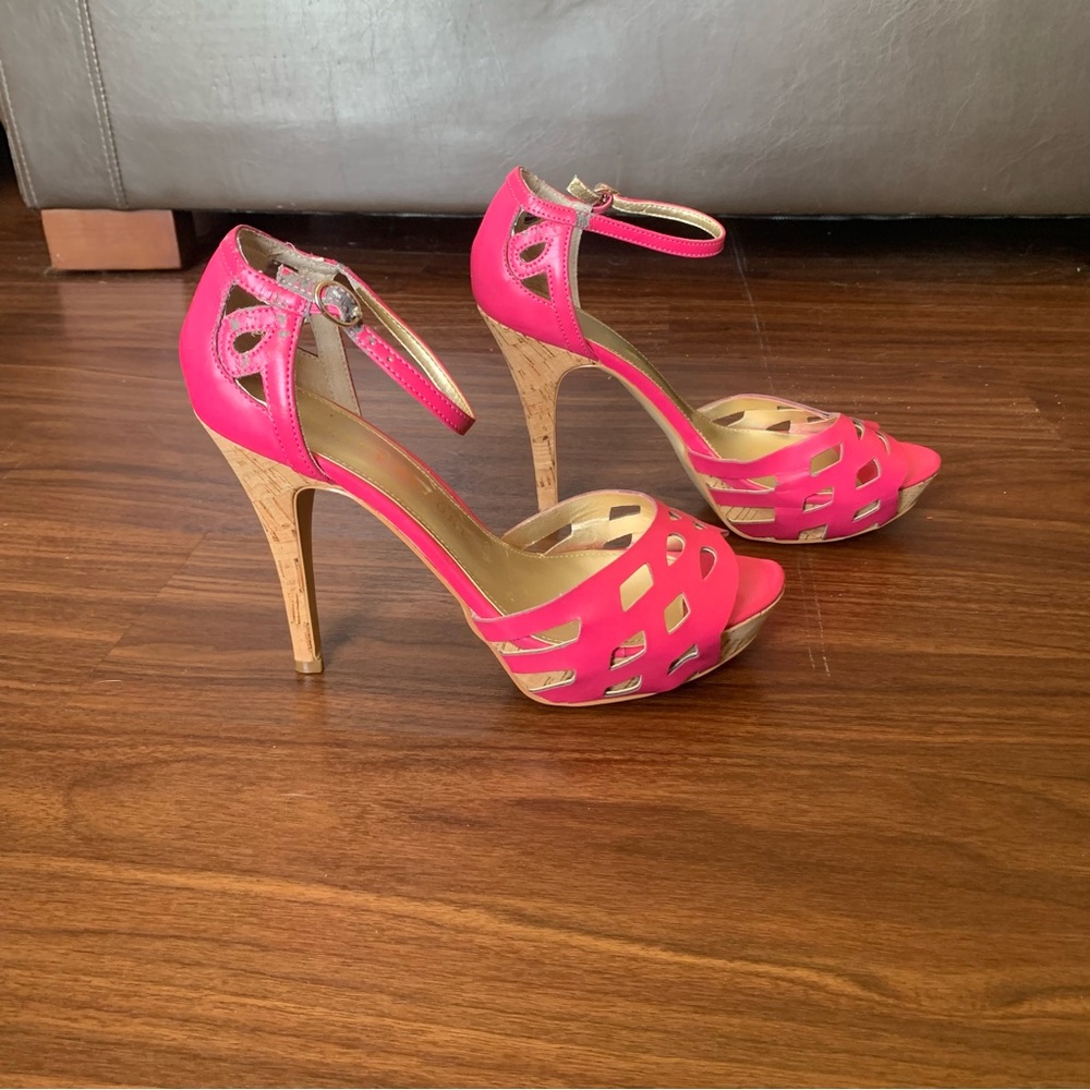 Audrey Brooke Pink Summer Strap Ankle Sandal Heel, Size 7.5